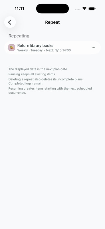 Manage repeating plans