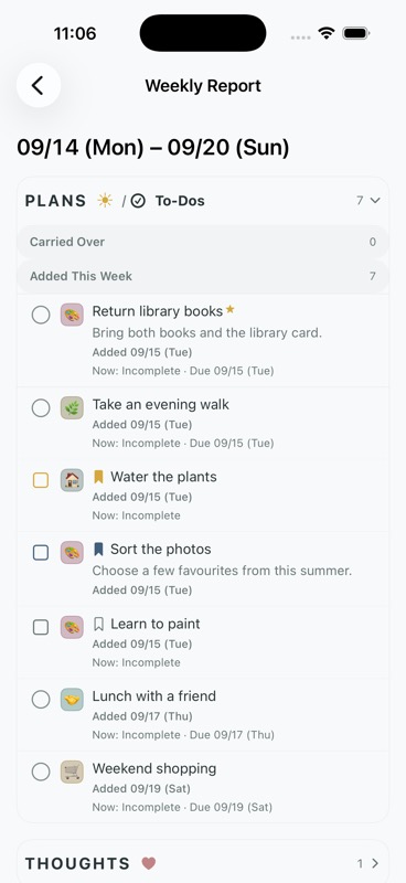 Weekly report detail